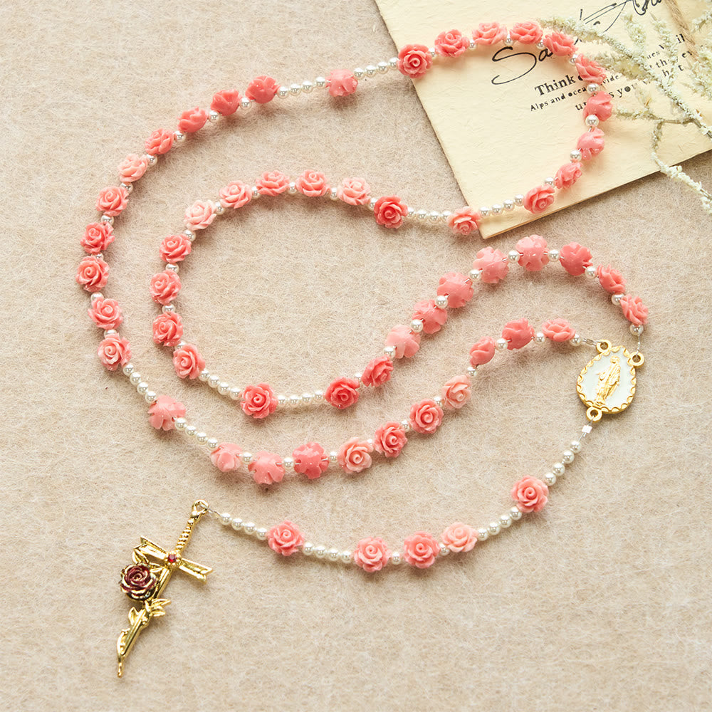 Soft Pink Camellia Rosary with Our Lady: Gentle Faith Accessory