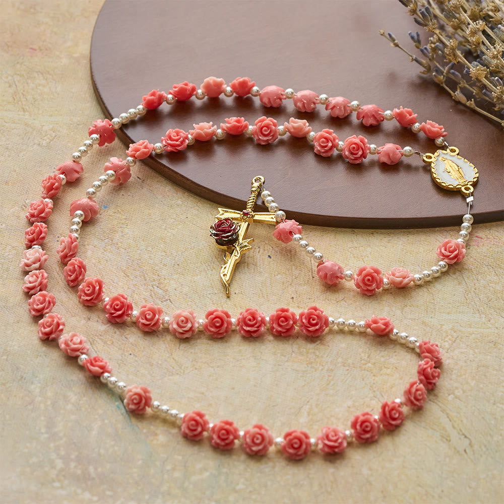 Soft Pink Camellia Rosary with Our Lady: Gentle Faith Accessory