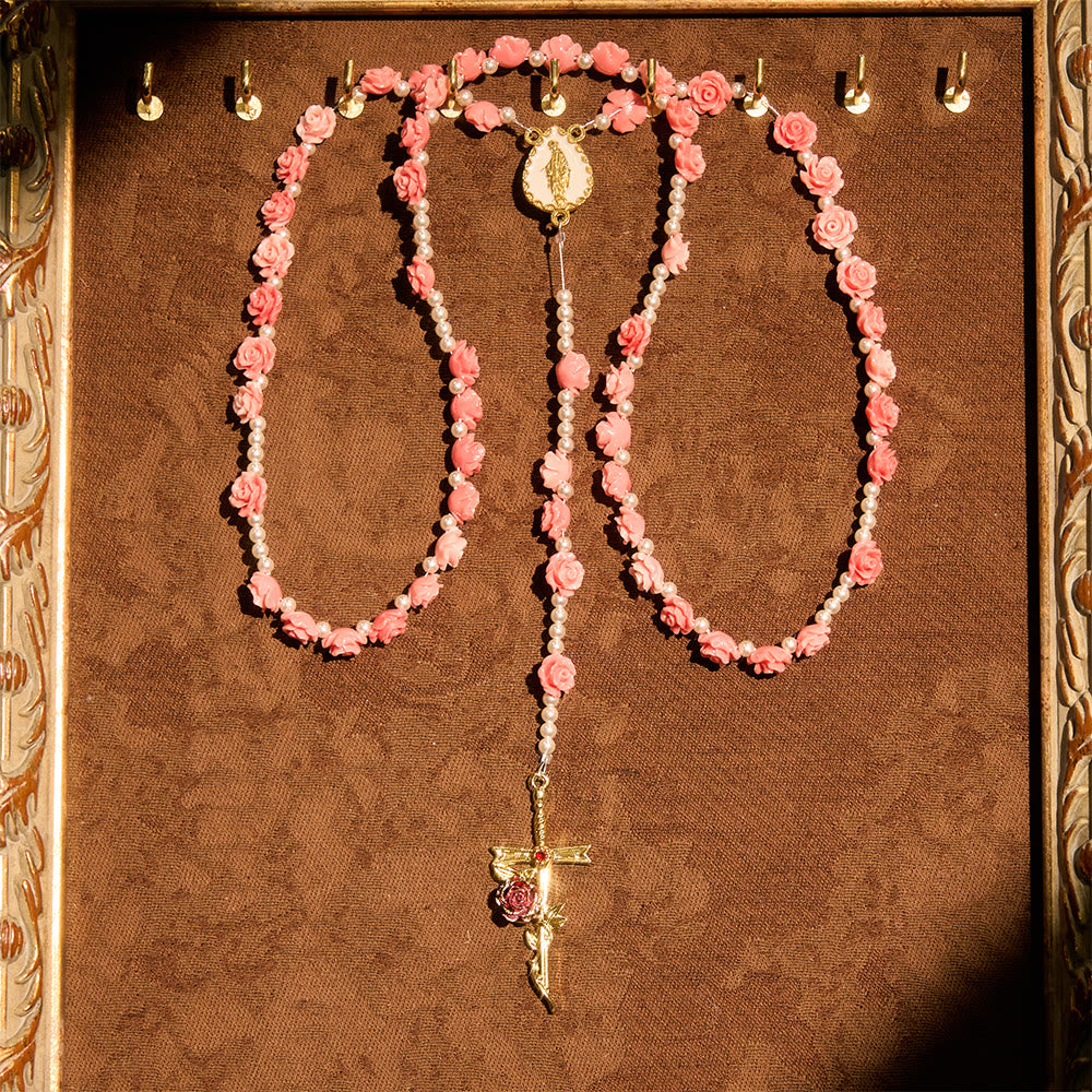 Soft Pink Camellia Rosary with Our Lady: Gentle Faith Accessory