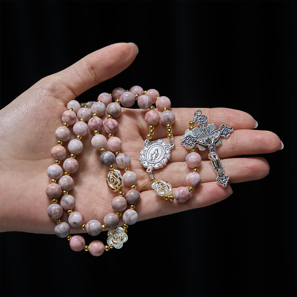Pink Zebra Jasper 2026 New Year Rosary: Personalized Name Faith