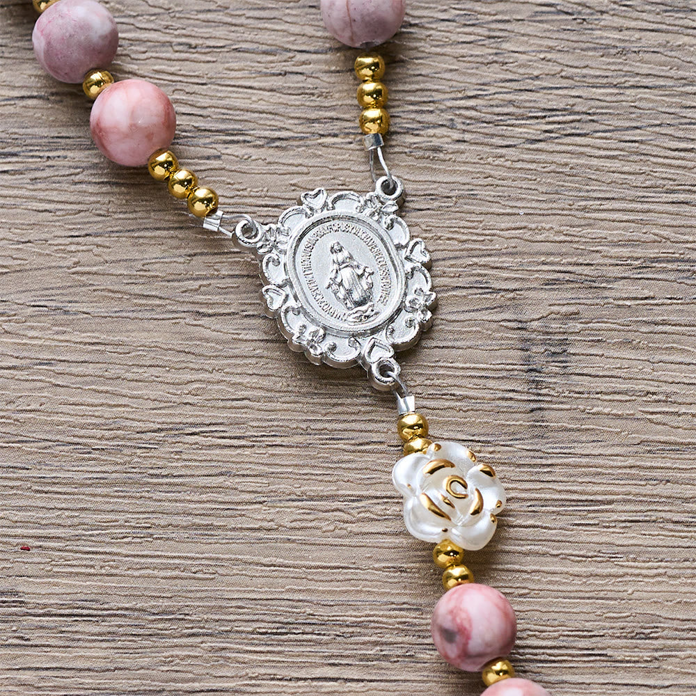 Pink Zebra Jasper 2026 New Year Rosary: Personalized Name Faith