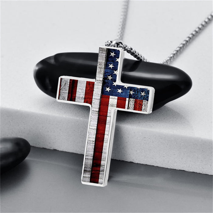 Metal Cross Necklace with American Flag Motif: Carry Faith and Honor Close to The Heart