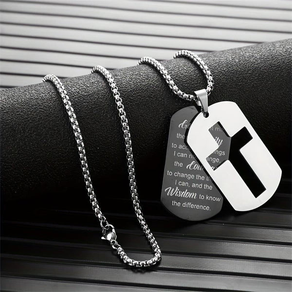 Polished Metal Cross Cutout & Engraved Verse Necklace: Carry His Promise Close Daily