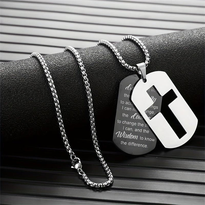Polished Metal Cross Cutout & Engraved Verse Necklace: Carry His Promise Close Daily