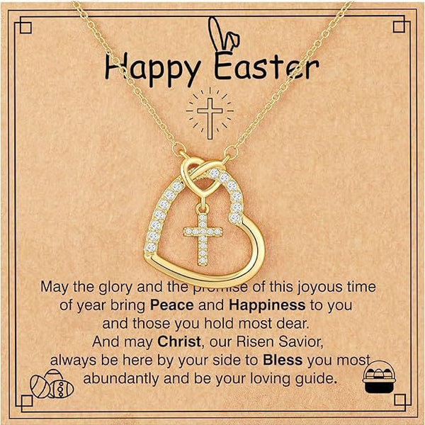 Intertwined Heart Cross Necklace with Card: Embody His Easter Joy & Grace