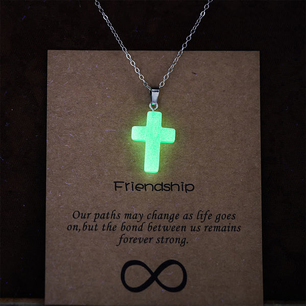 Glow-in-the-Dark Cross Necklace with Friendship Message Card: Embody His Gentle Grace
