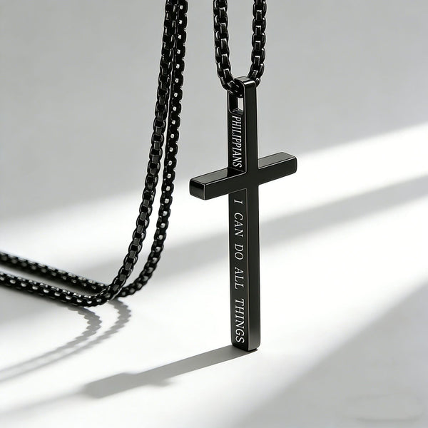 Cross Necklace with I Can Do All Things Inscription: Stylish Reminder of His Tender Strength