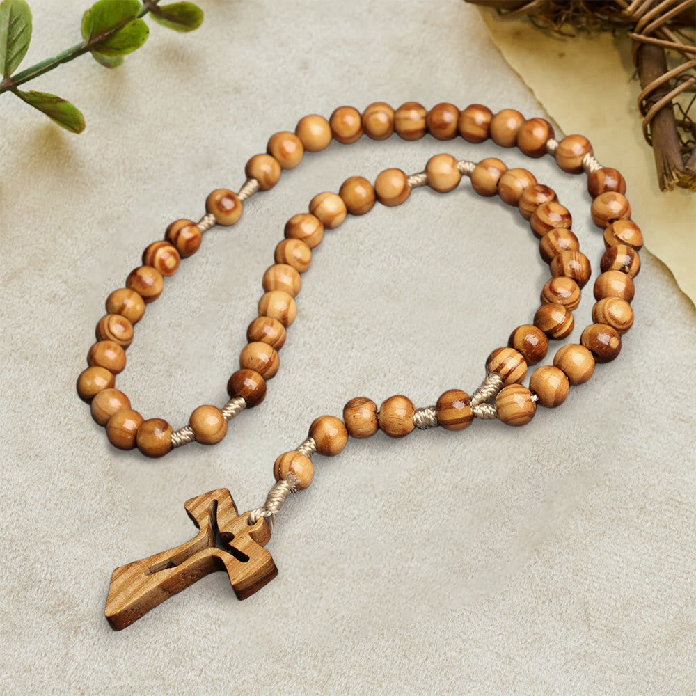 Natural Wood Bead Rosary with Hand-Carved Crucifix: Embody His Gentle Grace
