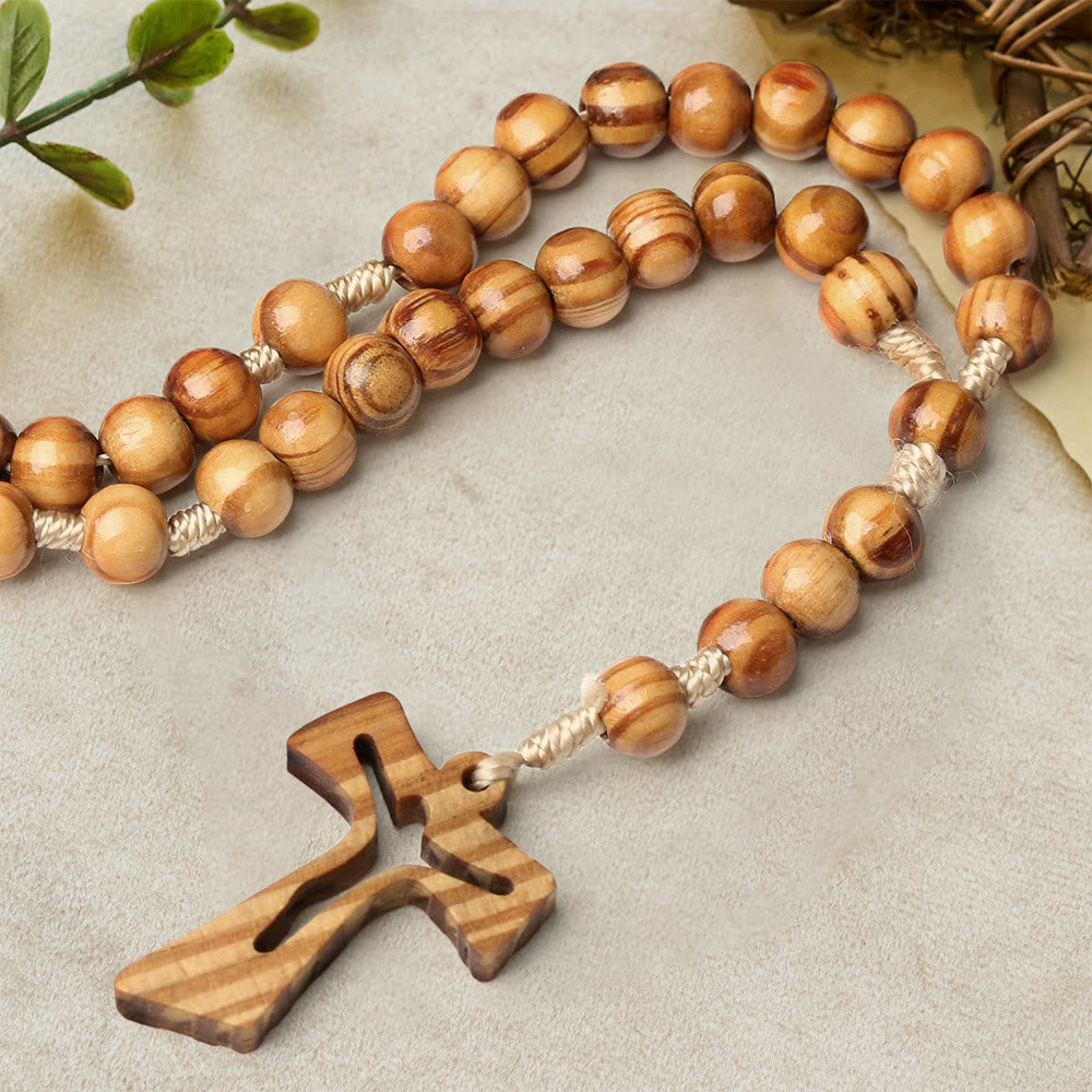 Natural Wood Bead Rosary with Hand-Carved Crucifix: Embody His Gentle Grace