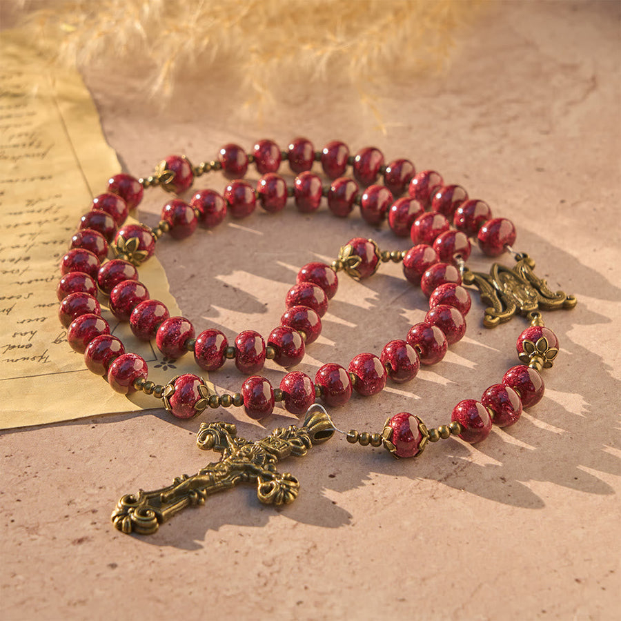 Vintage Wine Red Abacus Bead Rosary: Traditional Catholic Prayer Beads