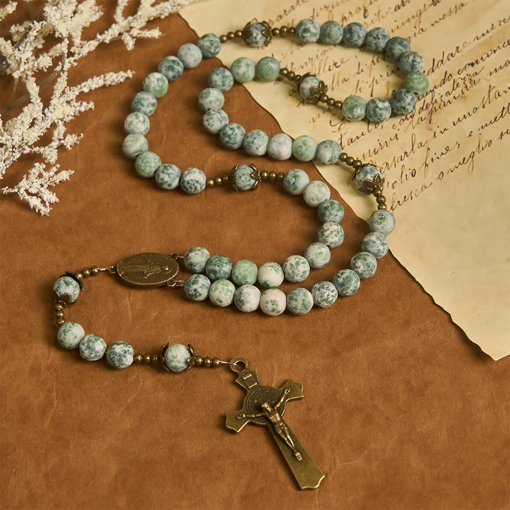 Natural Matte Sandstone Faith Rosary with Bronze Crucifix & Our Lady