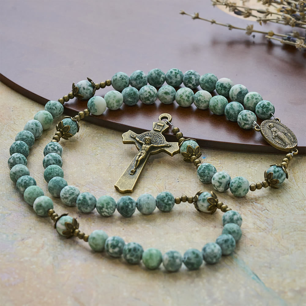 Natural Matte Sandstone Faith Rosary with Bronze Crucifix & Our Lady