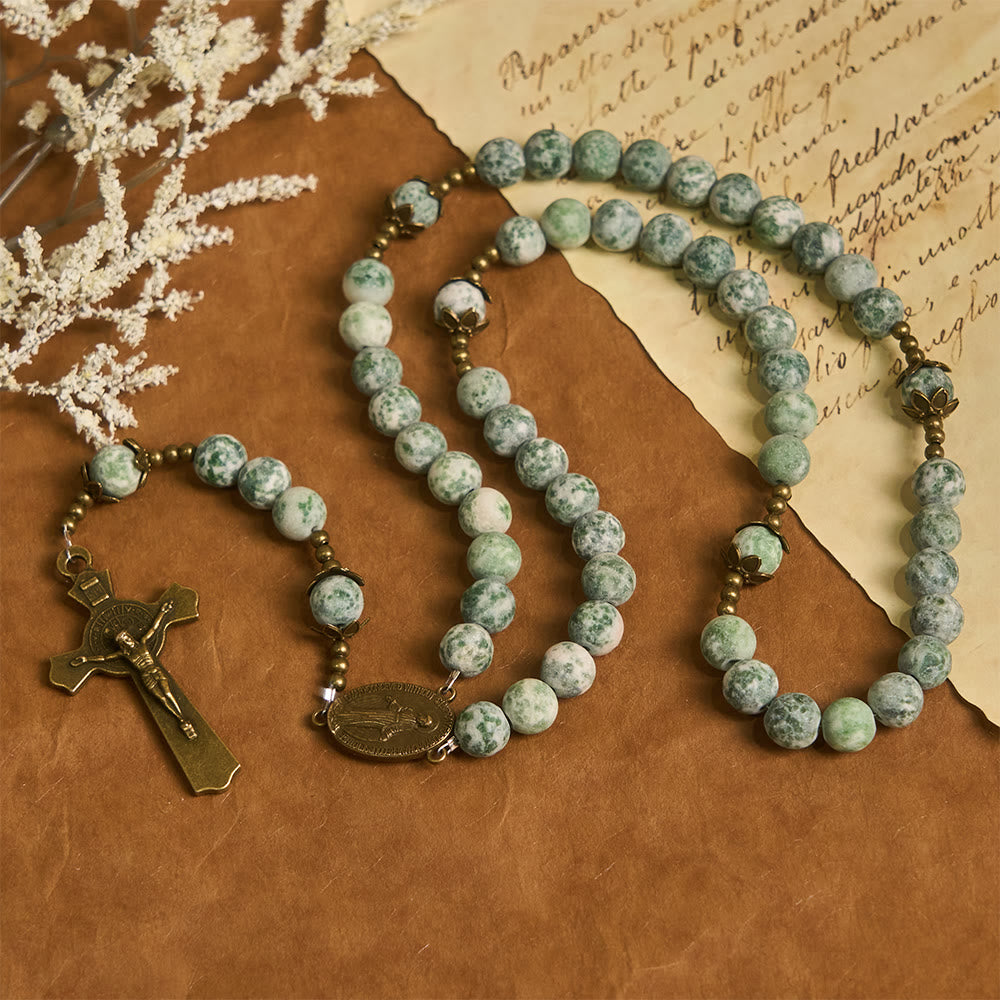 Natural Matte Sandstone Faith Rosary with Bronze Crucifix & Our Lady