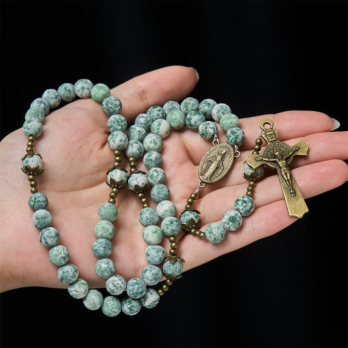 Natural Matte Sandstone Faith Rosary with Bronze Crucifix & Our Lady