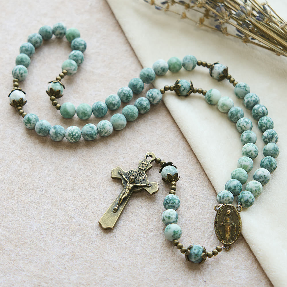 Natural Matte Sandstone Faith Rosary with Bronze Crucifix & Our Lady