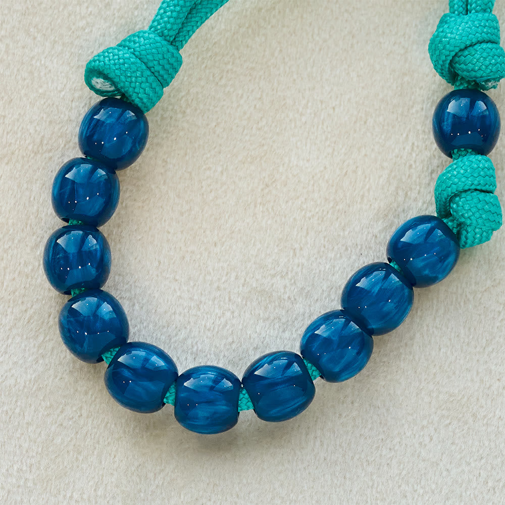 Navy Beads & Turquoise Cord Pocket Rosary with St. Michael Devotion
