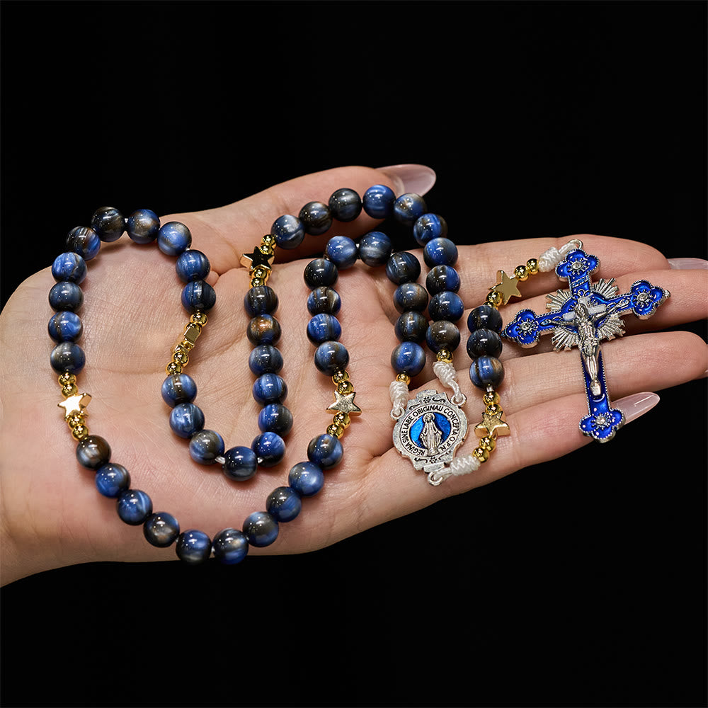 Starry Deep Blue Rosary with Star Spacers & Our Lady Devotion