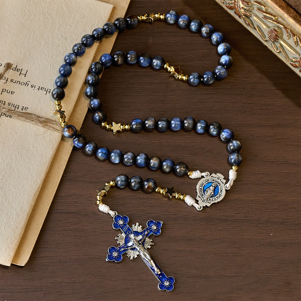 Starry Deep Blue Rosary with Star Spacers & Our Lady Devotion