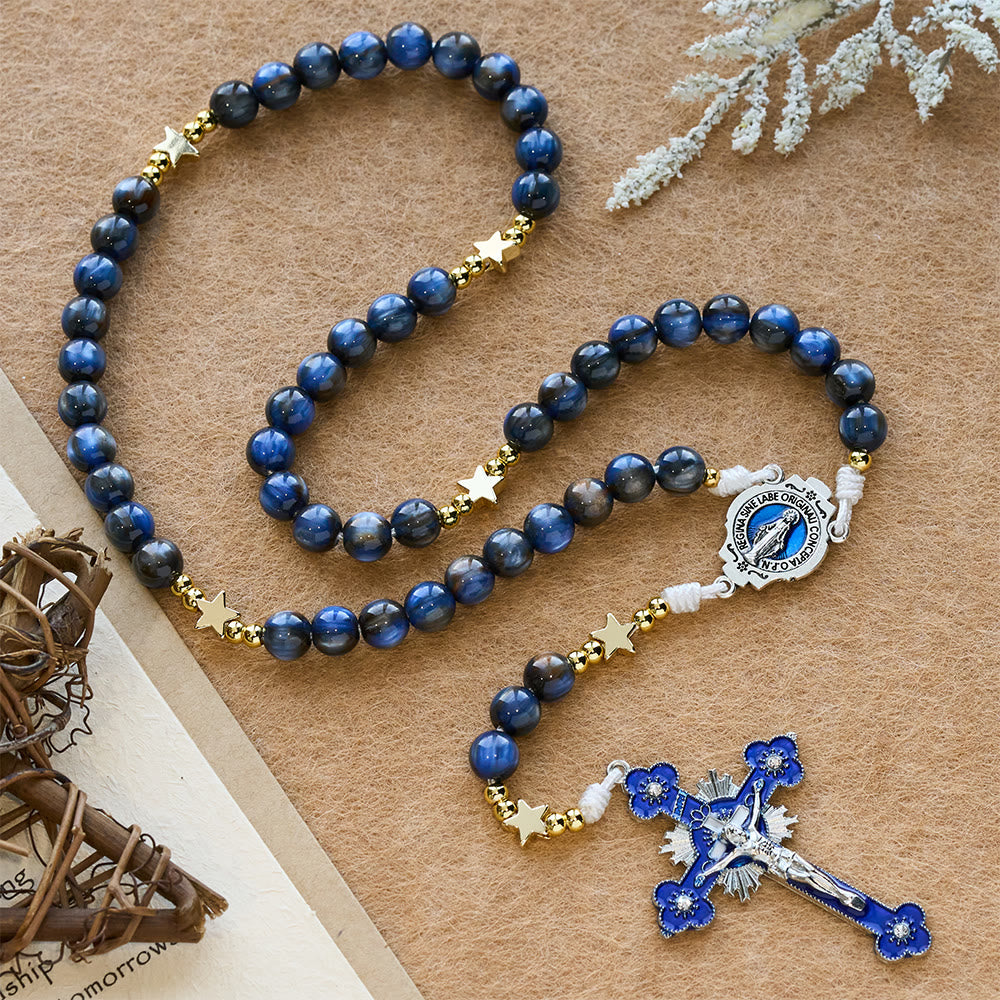Starry Deep Blue Rosary with Star Spacers & Our Lady Devotion