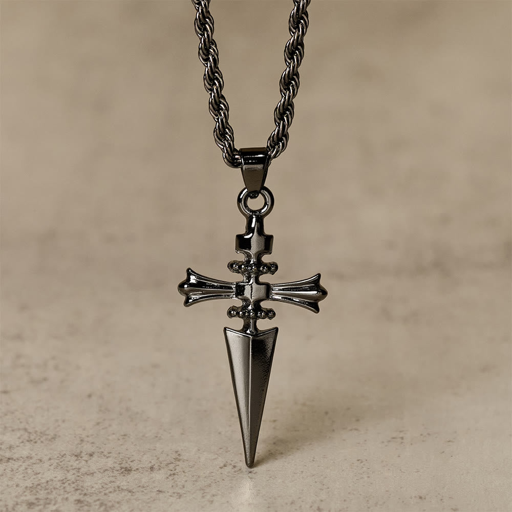 Cross-Dagger Fusion Shape Pendant Necklace: Embody His Courageous Protection