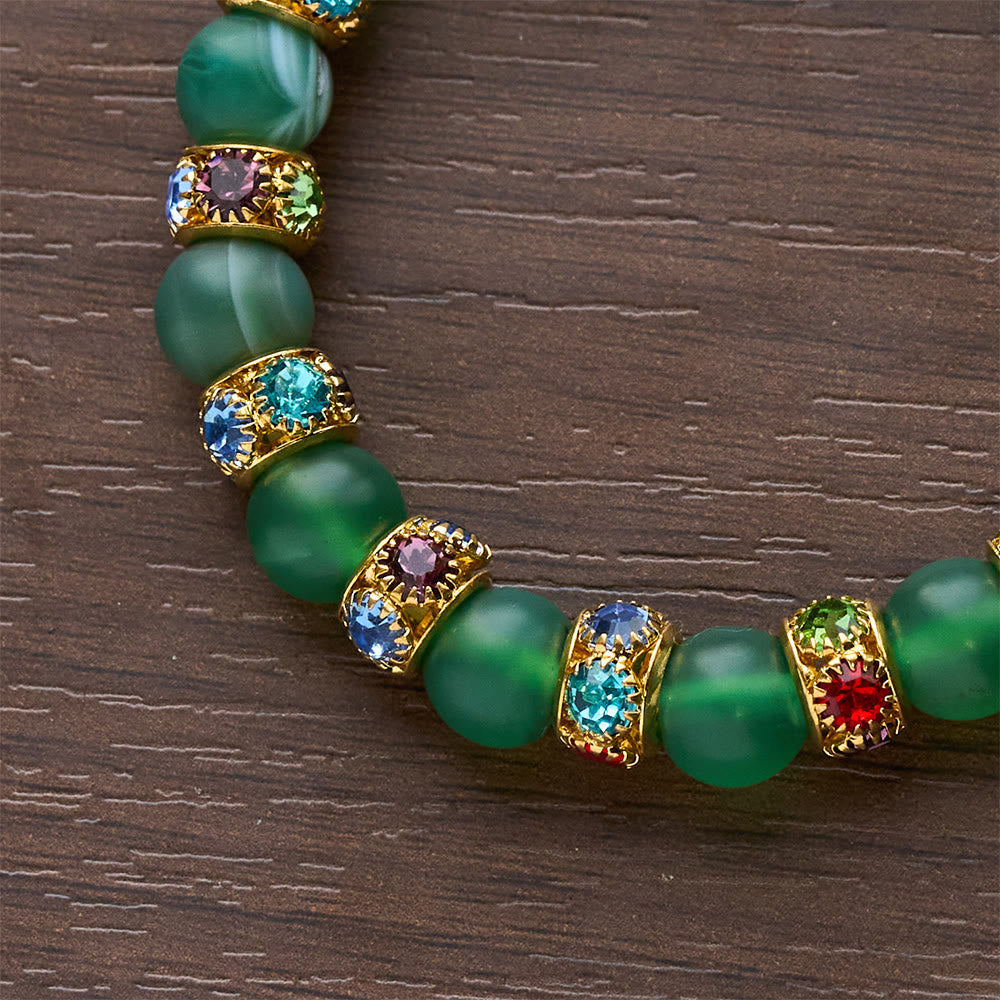 Frosted Green Agate & White Glass Cross Bracelet: Gentle Faith in Luminous Texture