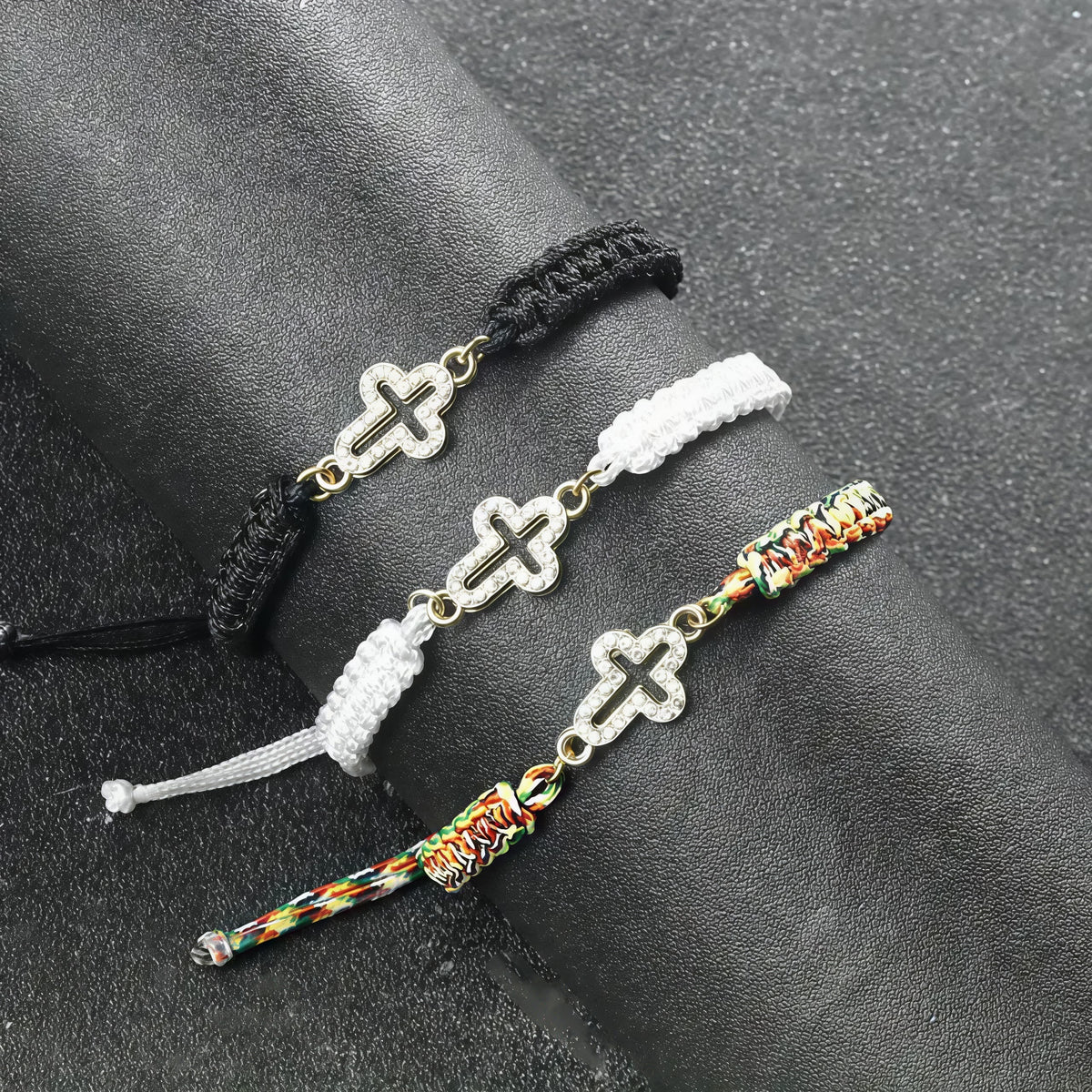 Woven Cord Cross with Shimmering Cross Bracelet: Ground Your Faith in His Enduring Presence