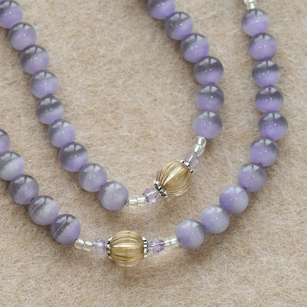 Purple Cat’s Eye & Champagne Lantern Bead Holy Family Rosary: Embody Serene Devotion