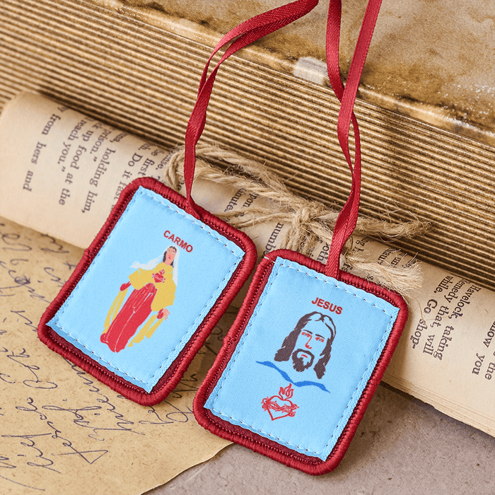 Red Catholic Scapular of Our Lady of Mount Carmels & Jacred Heart of Jesus