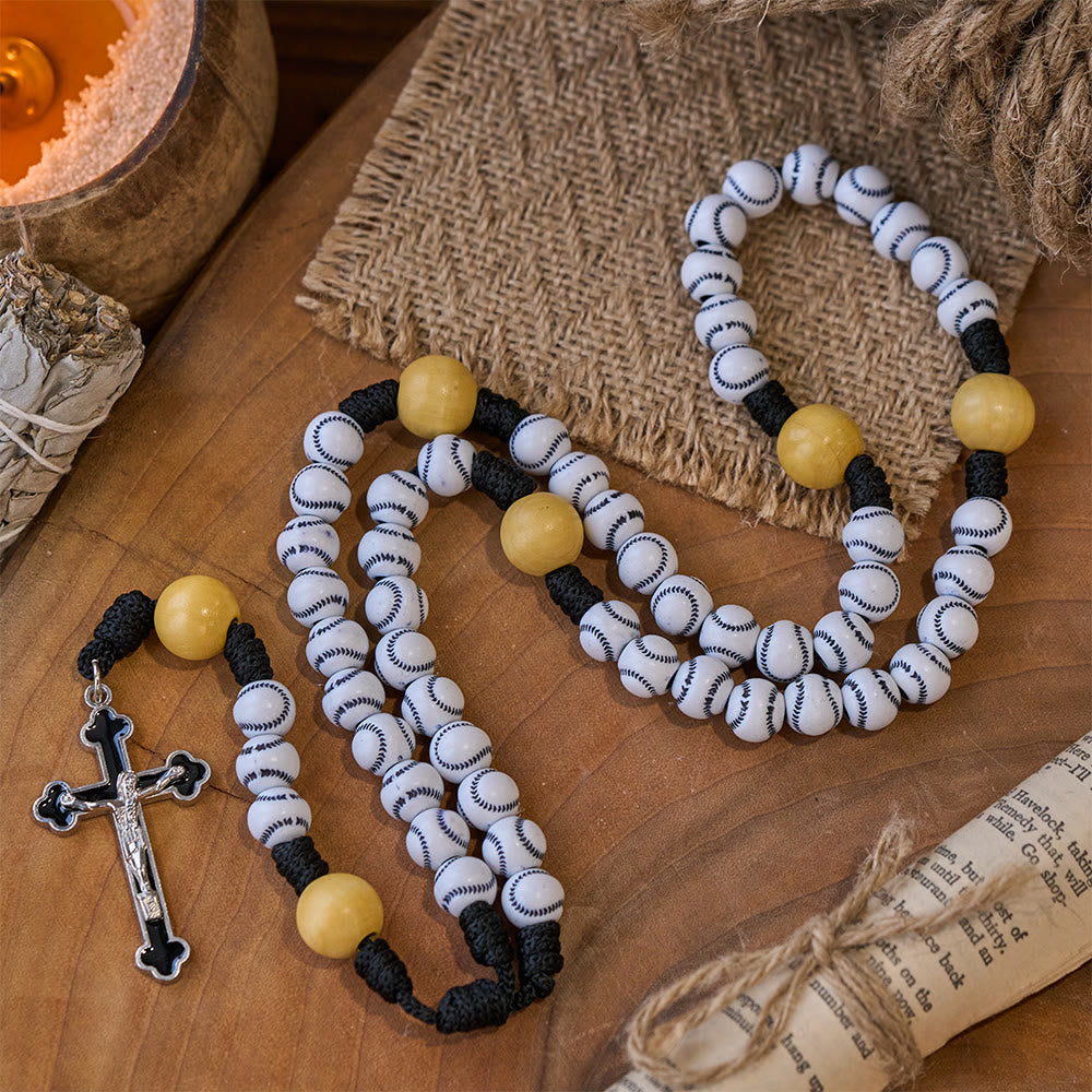 Hand-Woven Baseball Beads Sports Prayer Rosary