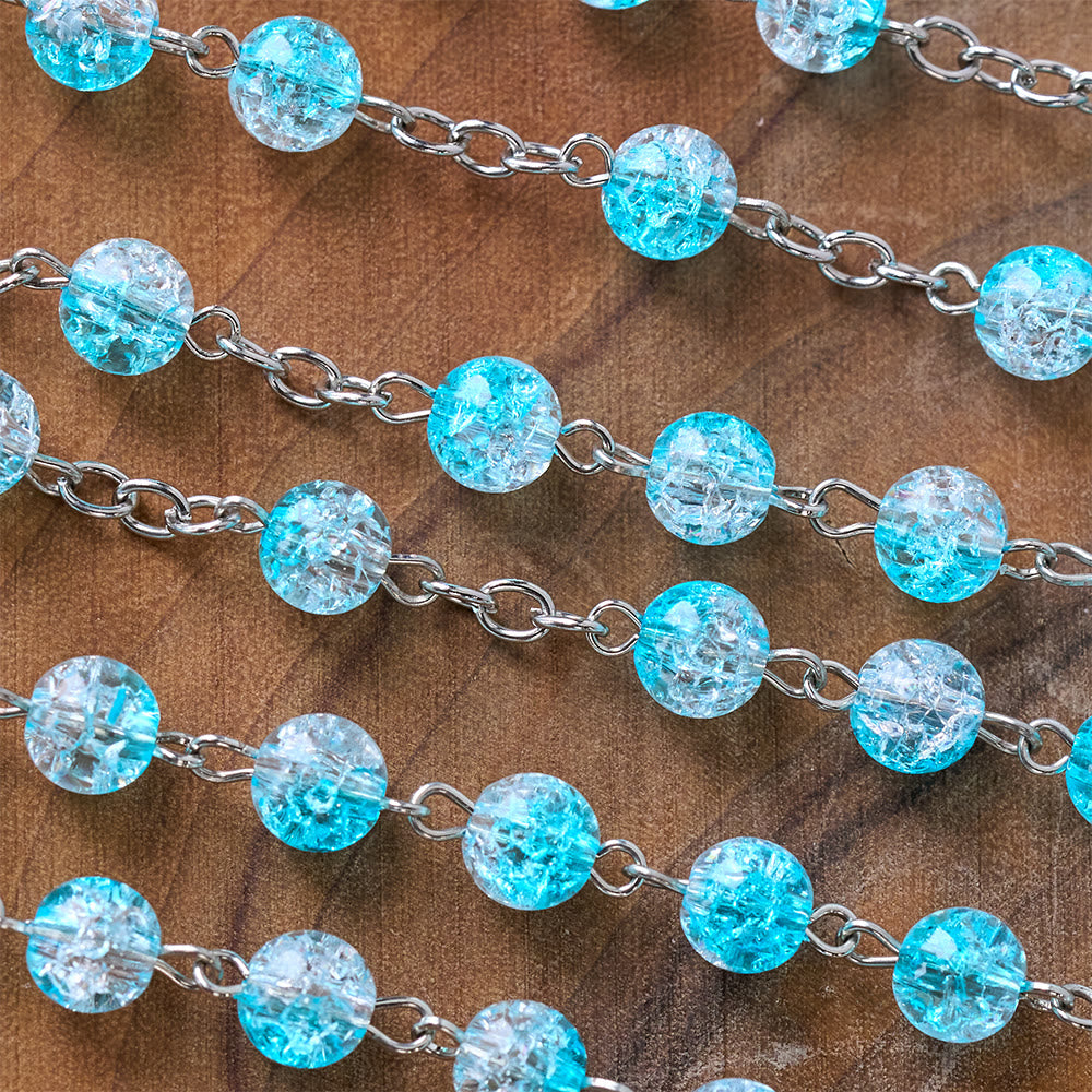 Celestial Blue Glass Beads Rosary with Jesus Heart & Crucifix