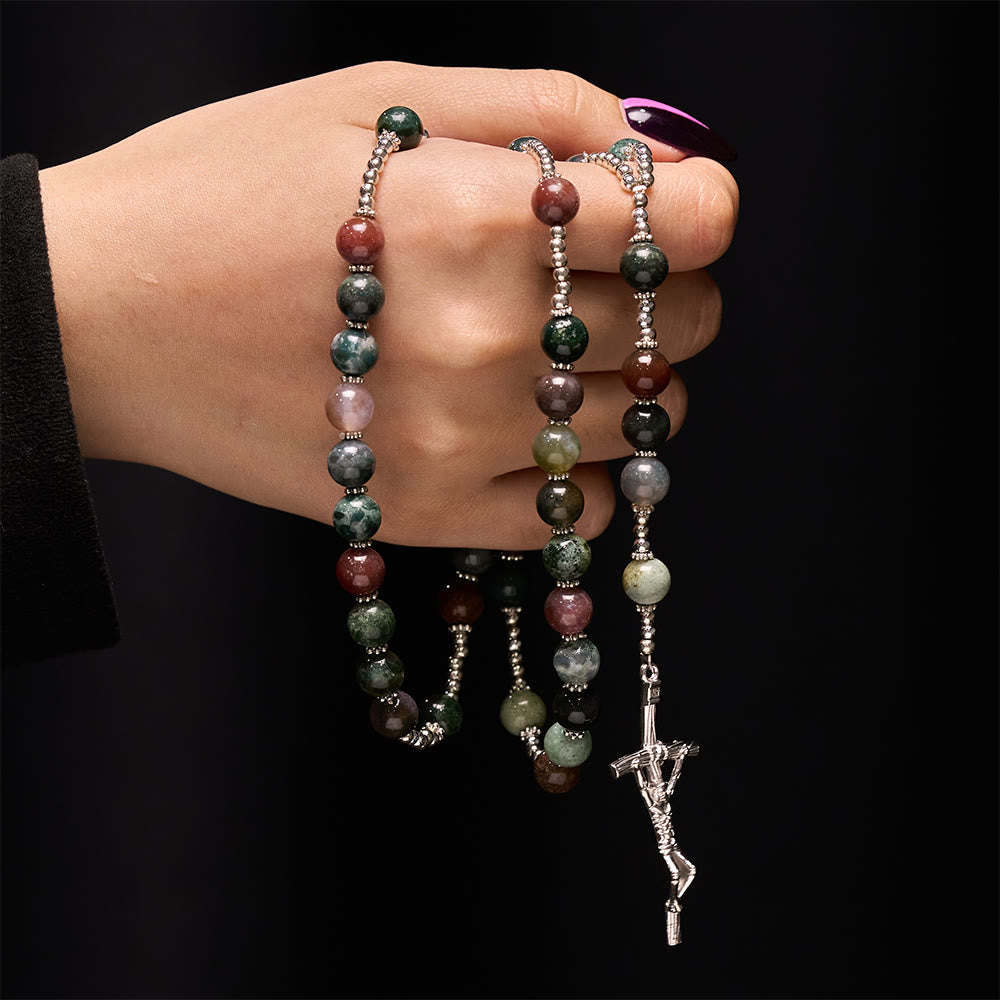 Christ Natural Agate Jesus Cross Prayer Rosary