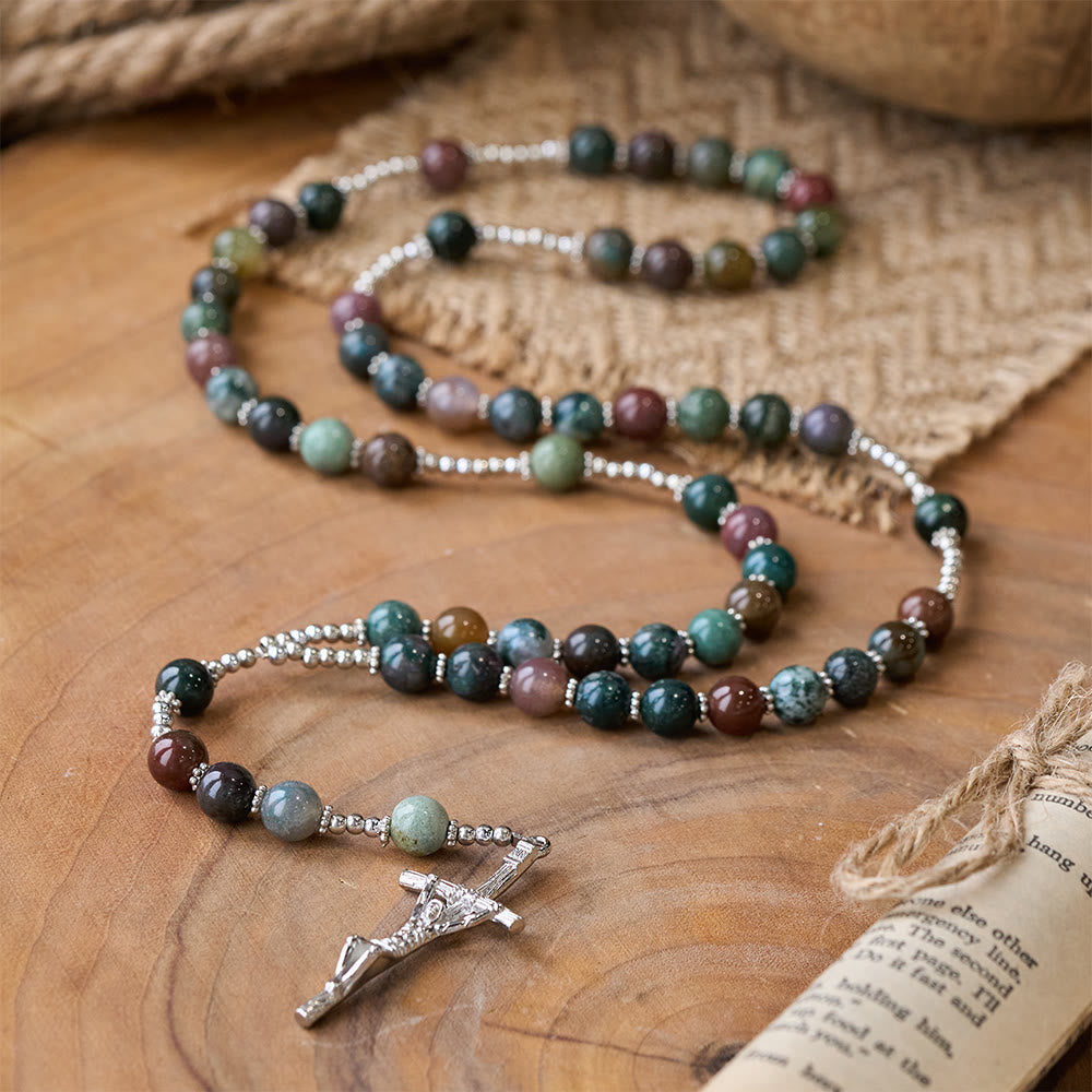 Christ Natural Agate Jesus Cross Prayer Rosary