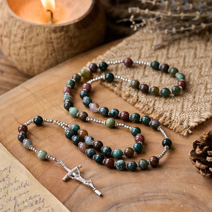 Christ Natural Agate Jesus Cross Prayer Rosary