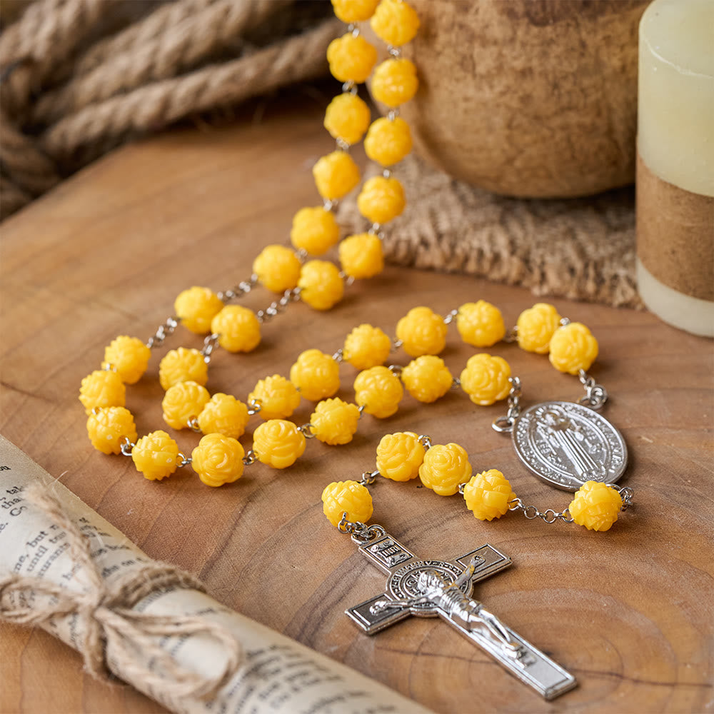 Yellow Rose Beads Crucifixion Rosary
