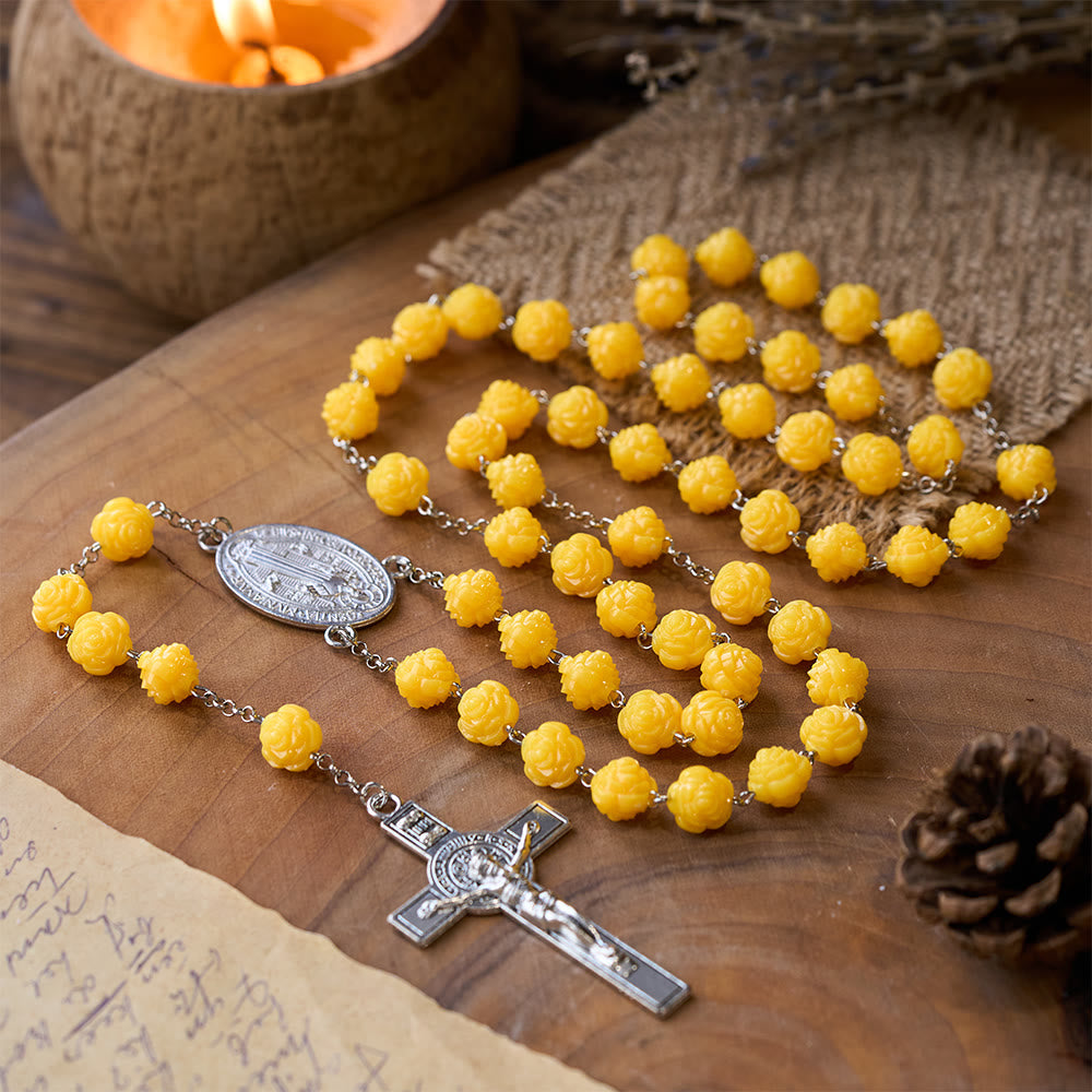 Yellow Rose Beads Crucifixion Rosary