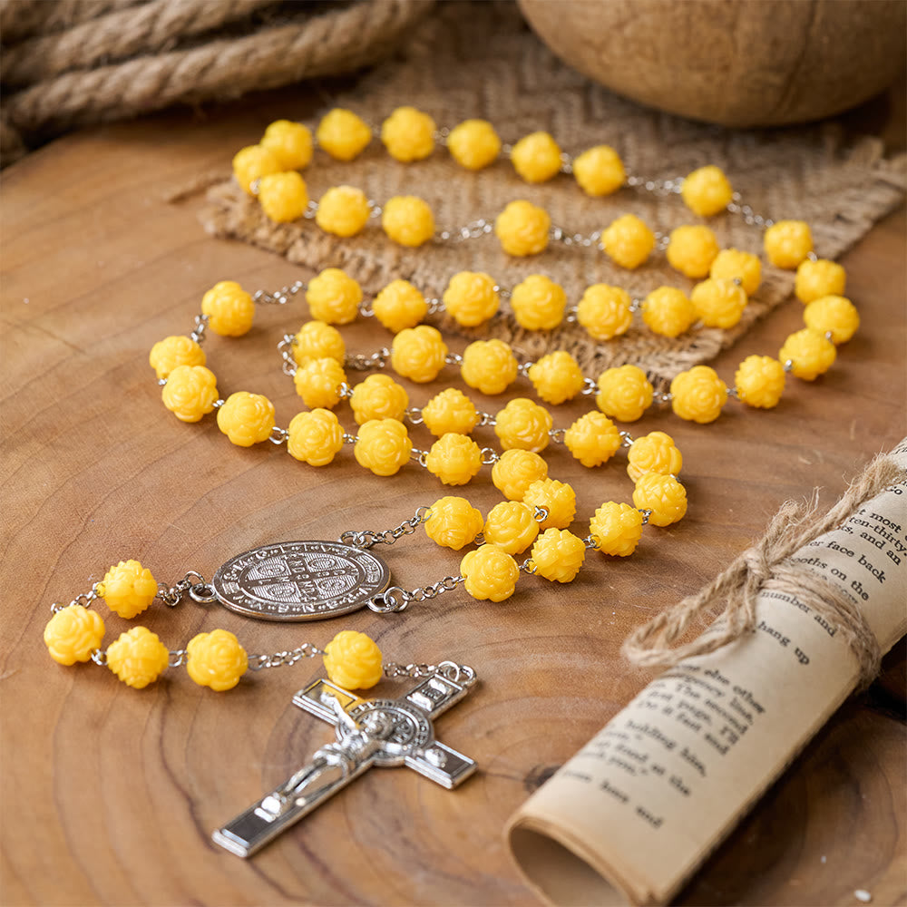 Yellow Rose Beads Crucifixion Rosary