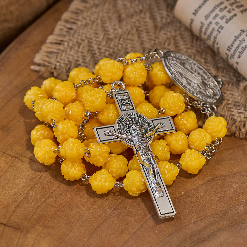 Yellow Rose Beads Crucifixion Rosary