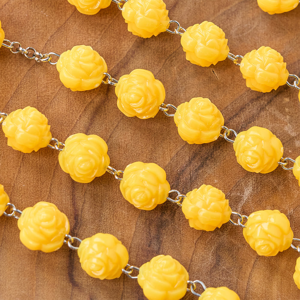Yellow Rose Beads Crucifixion Rosary