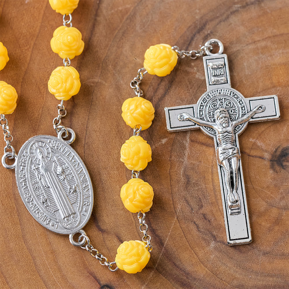 Yellow Rose Beads Crucifixion Rosary