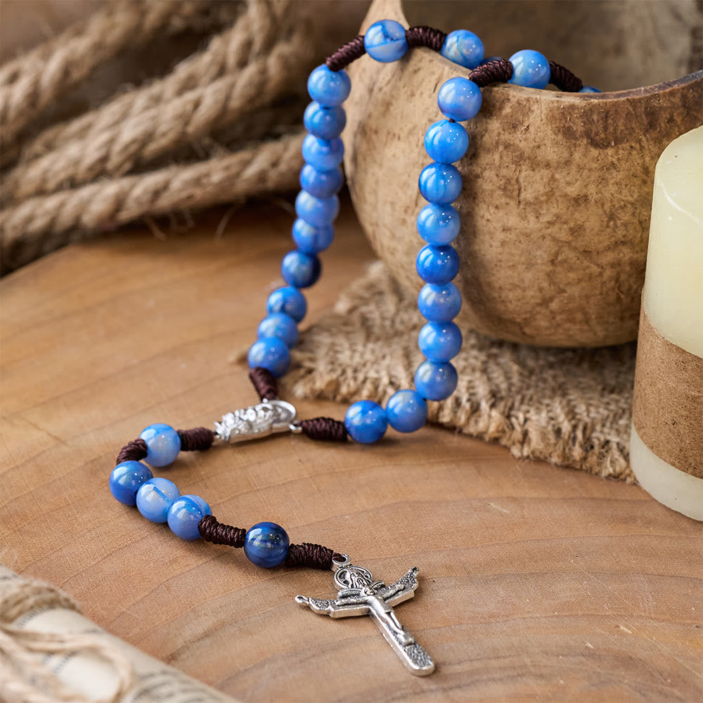 Blue Beads Hand-Woven Crucifix Rosary