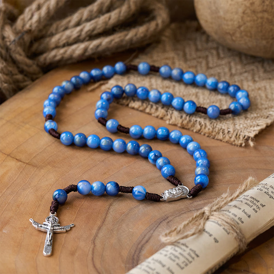Blue Beads Hand-Woven Crucifix Rosary