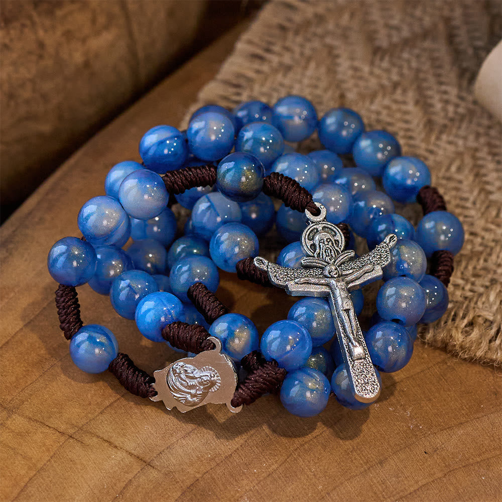 Blue Beads Hand-Woven Crucifix Rosary