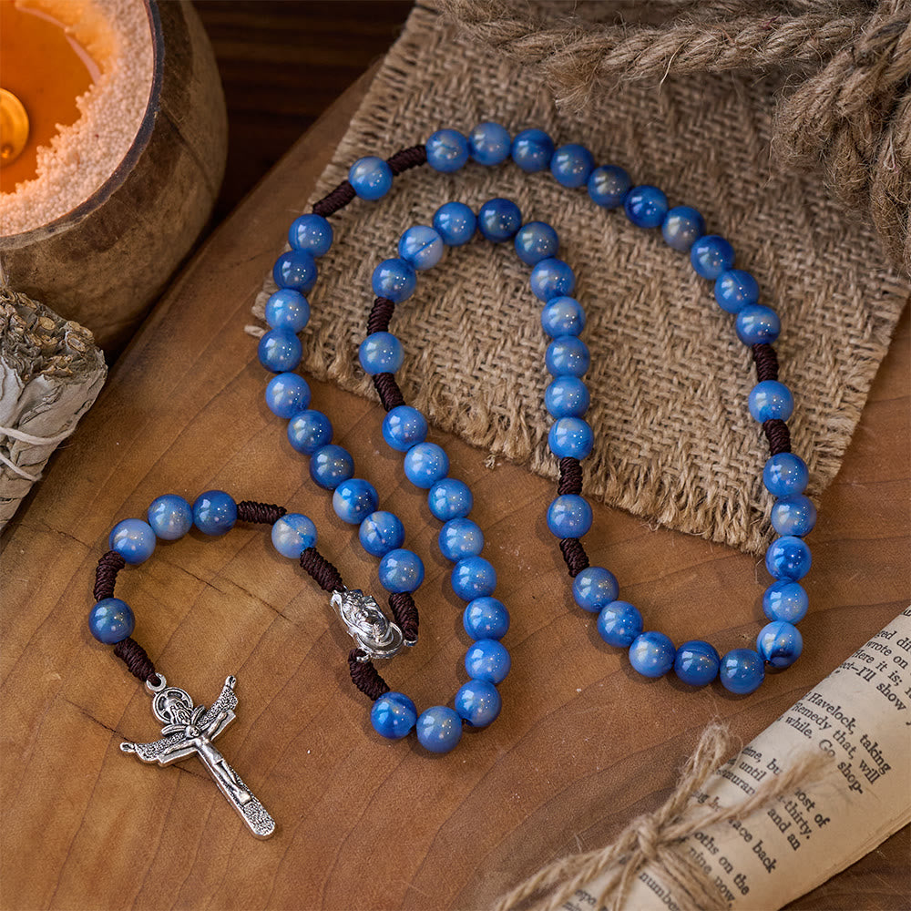 Blue Beads Hand-Woven Crucifix Rosary