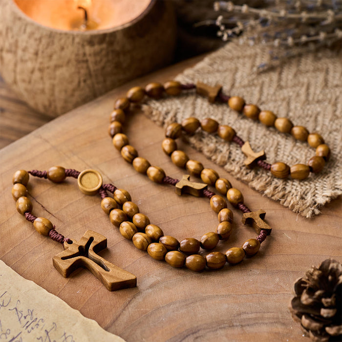 Handcrafted Wooden Rosary with Carved Cross: Embody Devotion and Timeless Prayer
