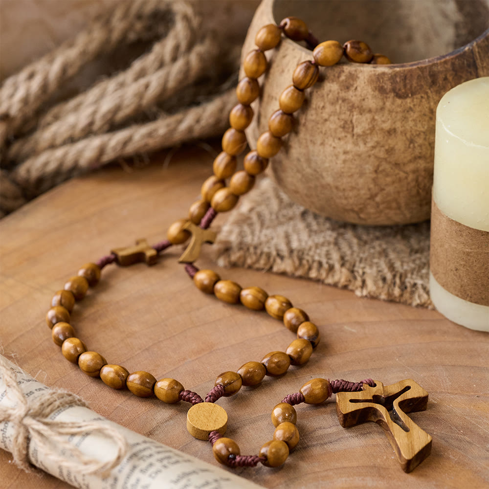 Handcrafted Wooden Rosary with Carved Cross: Embody Devotion and Timeless Prayer
