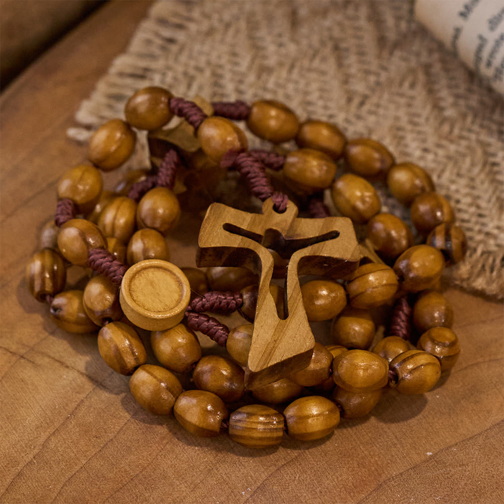 Handcrafted Wooden Rosary with Carved Cross: Embody Devotion and Timeless Prayer