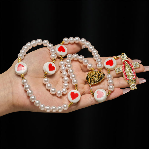 Love & Faith Pink Rosary with Graceful Our Lady Center & Cross