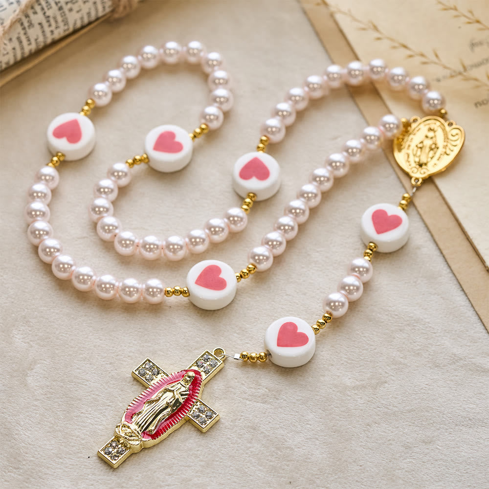 Love & Faith Pink Rosary with Graceful Our Lady Center & Cross