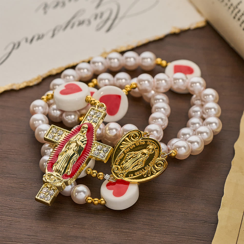 Love & Faith Pink Rosary with Graceful Our Lady Center & Cross