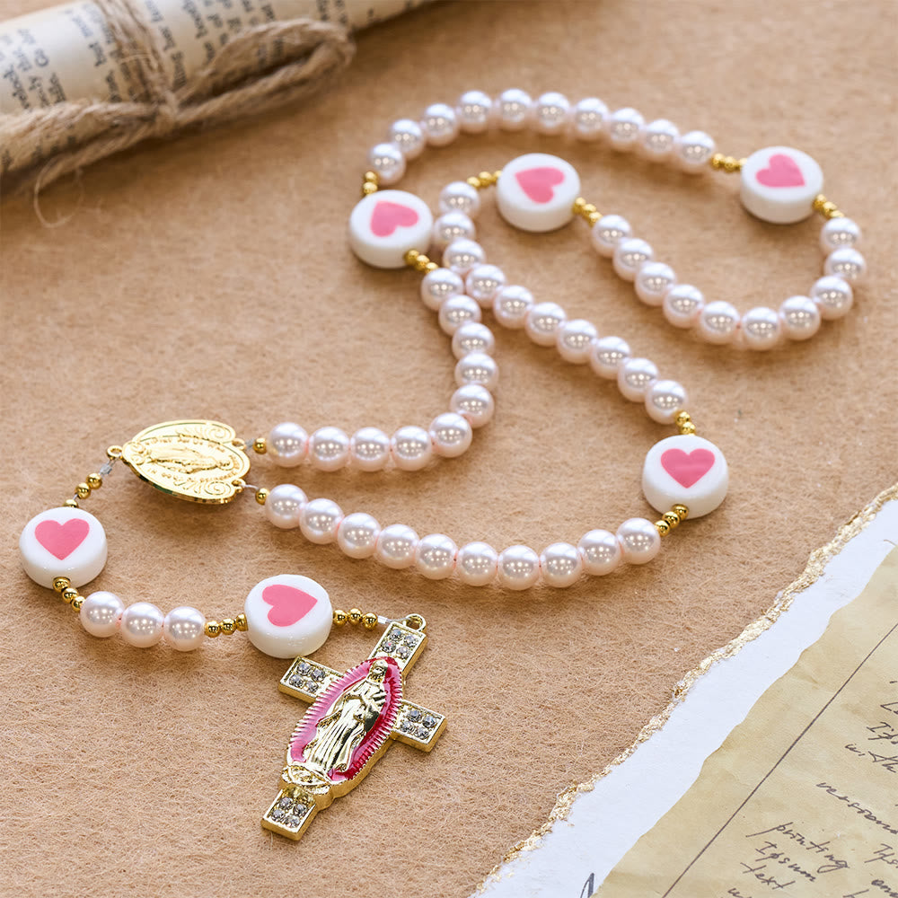 Love & Faith Pink Rosary with Graceful Our Lady Center & Cross